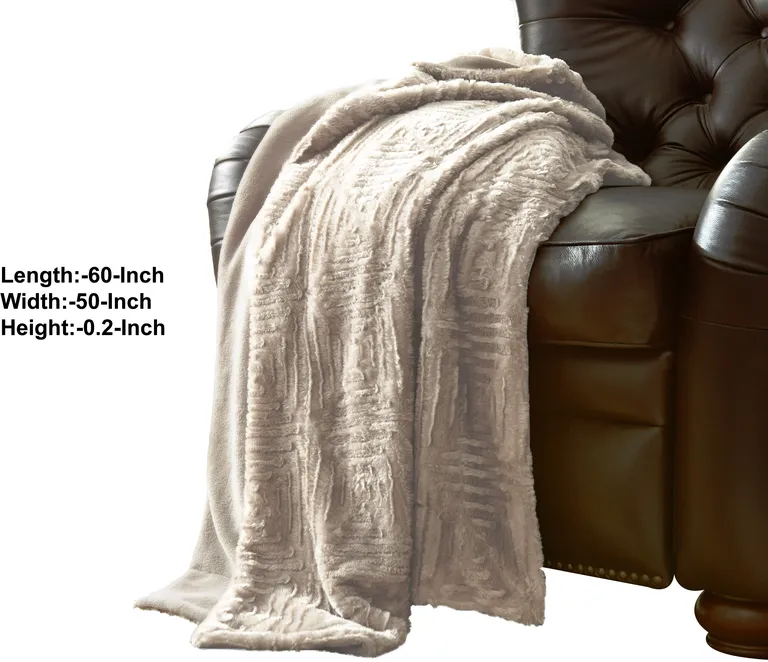 60 Inch Throw Blanket, Faux Fur, Fretted Design, Machine Washable Photo 2