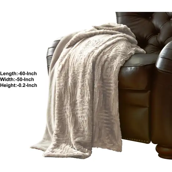60 Inch Throw Blanket, Faux Fur, Fretted Design, Machine Washable Photo 2