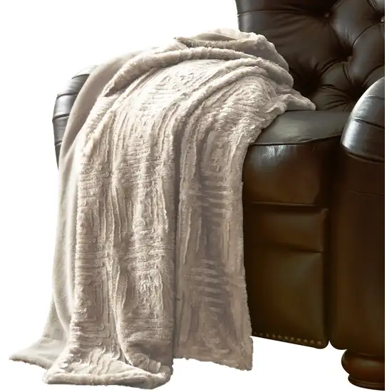 60 Inch Throw Blanket, Faux Fur, Fretted Design, Machine Washable Photo 1