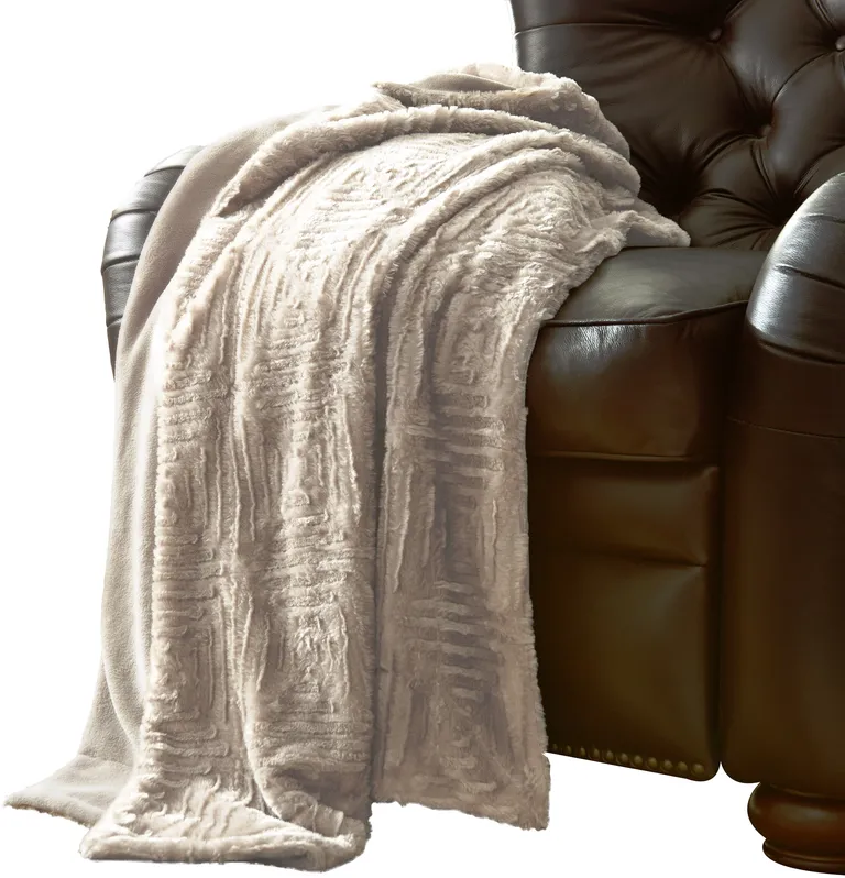 60 Inch Throw Blanket, Faux Fur, Fretted Design, Machine Washable Photo 1