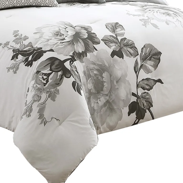 7 Piece Cotton King Comforter Set with Floral Print Photo 5