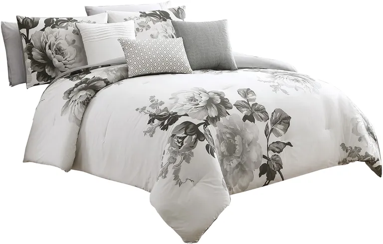 7 Piece Cotton Queen Comforter Set with Floral Print Photo 1