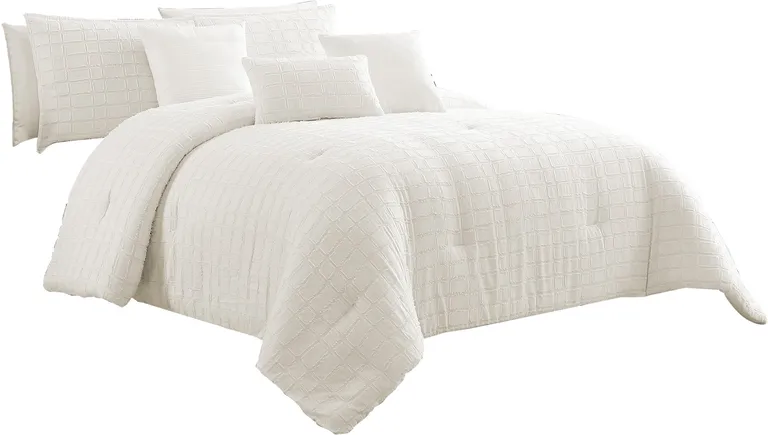 7 Piece Cotton Queen Comforter Set with Fringe Details Photo 1