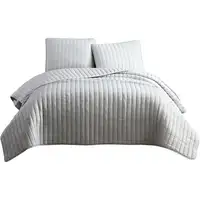 Photo of 3 Piece Crinkle Queen Size Coverlet Set with Vertical Stitching,Light