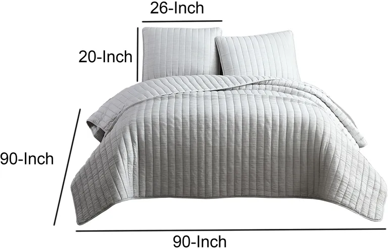 3 Piece Crinkle Queen Size Coverlet Set with Vertical Stitching,Light Photo 5