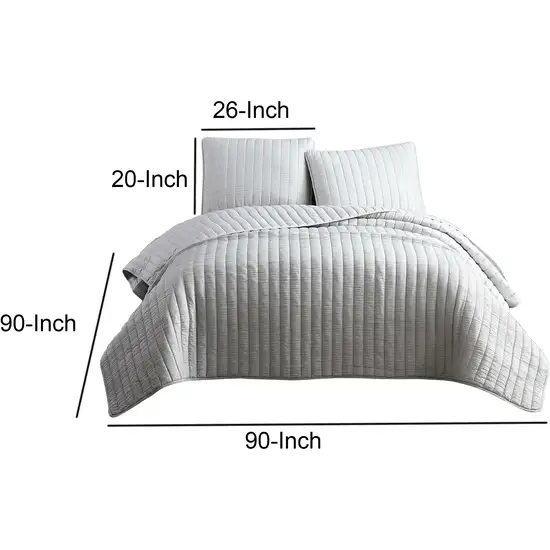 3 Piece Crinkle Queen Size Coverlet Set with Vertical Stitching,Light Gray Photo 5