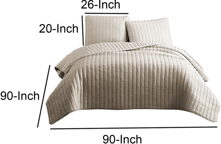 3 Piece Crinkle Queen Size Coverlet Set with Vertical Stitching Photo 5