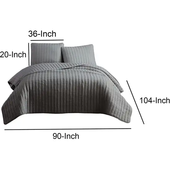 3 Piece Crinkles King Size Coverlet Set with Vertical Stitching Photo 5