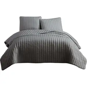 Photo of 3 Piece Crinkles King Size Coverlet Set with Vertical Stitching