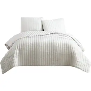 Photo of 3 Piece Crinkles King Size Coverlet Set with Vertical Stitching