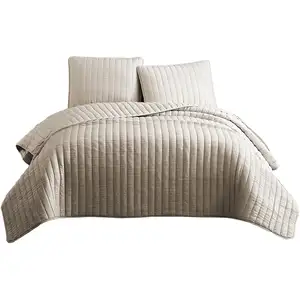 Photo of 3 Piece Crinkles King Size Coverlet Set with Vertical Stitching