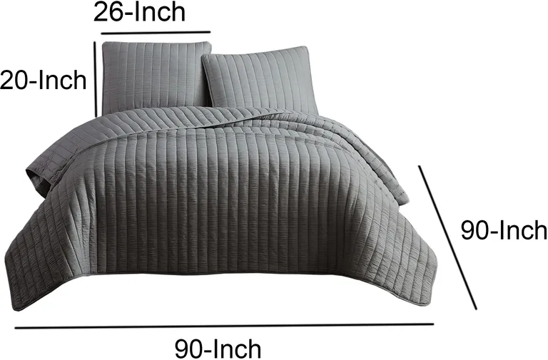 3 Piece Crinkles Queen Size Coverlet Set with Vertical Stitching Photo 5