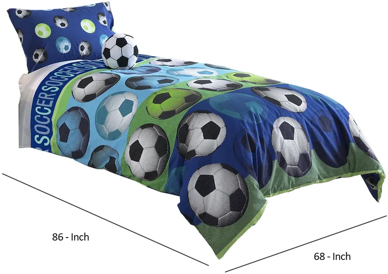 4 Piece Full Size Comforter Set with Soccer Theme Photo 5