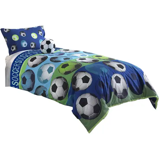 4 Piece Full Size Comforter Set with Soccer Theme Photo 1