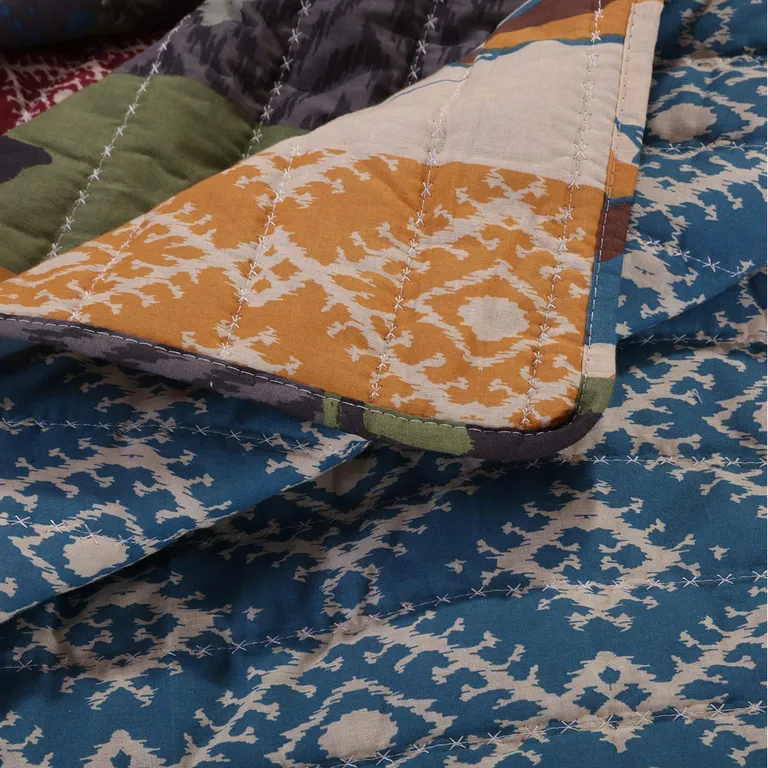 3 Piece Full Size Quilt Set with Nature Inspired Print, Multicolor Photo 3