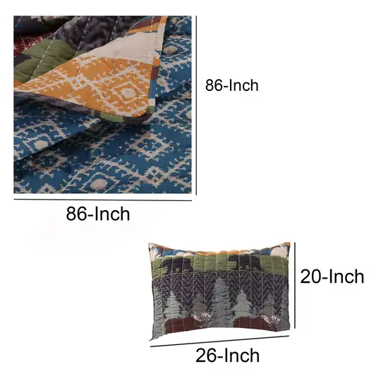 3 Piece Full Size Quilt Set with Nature Inspired Print, Multicolor Photo 4