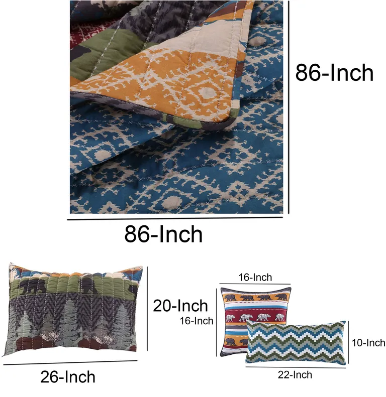 5 Piece Full Size Quilt Set with Nature Inspired Print Photo 4