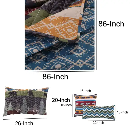 5 Piece Full Size Quilt Set with Nature Inspired Print Photo 4