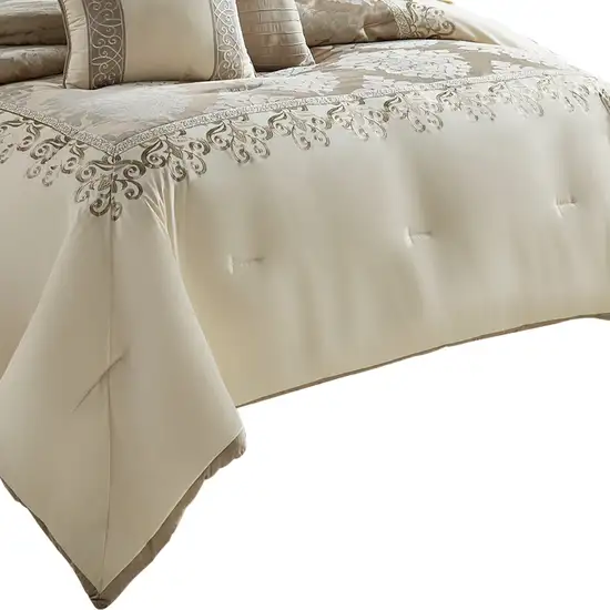 10 Piece King Polyester Comforter Set with Damask Print Photo 2