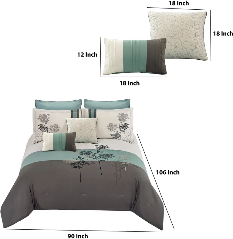 8 Piece King Polyester Comforter Set with Floral Embroidery Photo 5