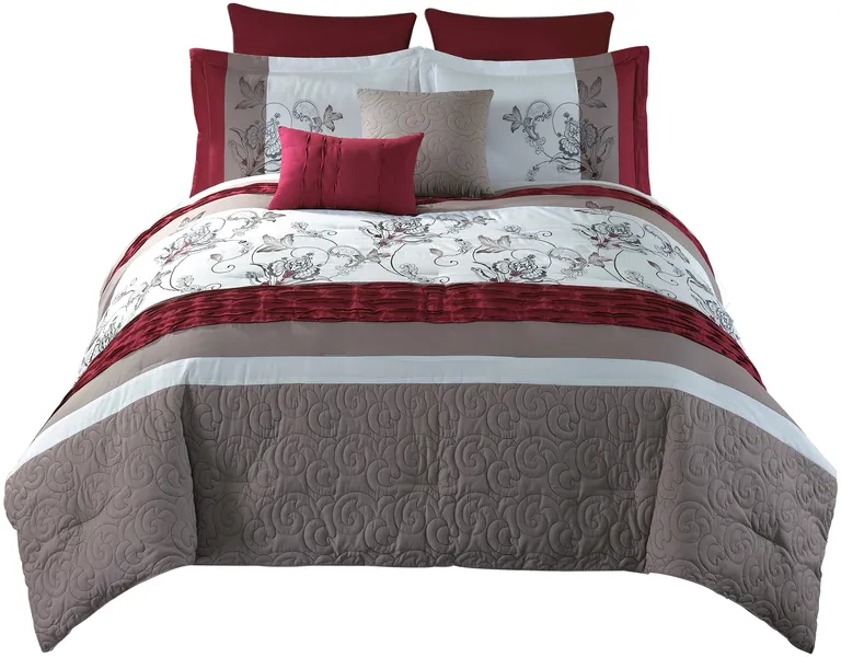 8 Piece King Polyester Comforter Set with Floral Print Photo 1