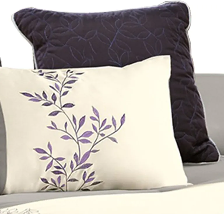 7 Piece King Polyester Comforter Set with Leaf Embroidery Photo 4