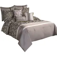 Photo of 10 Piece King Polyester Comforter Set with Leaf Print, Platinum