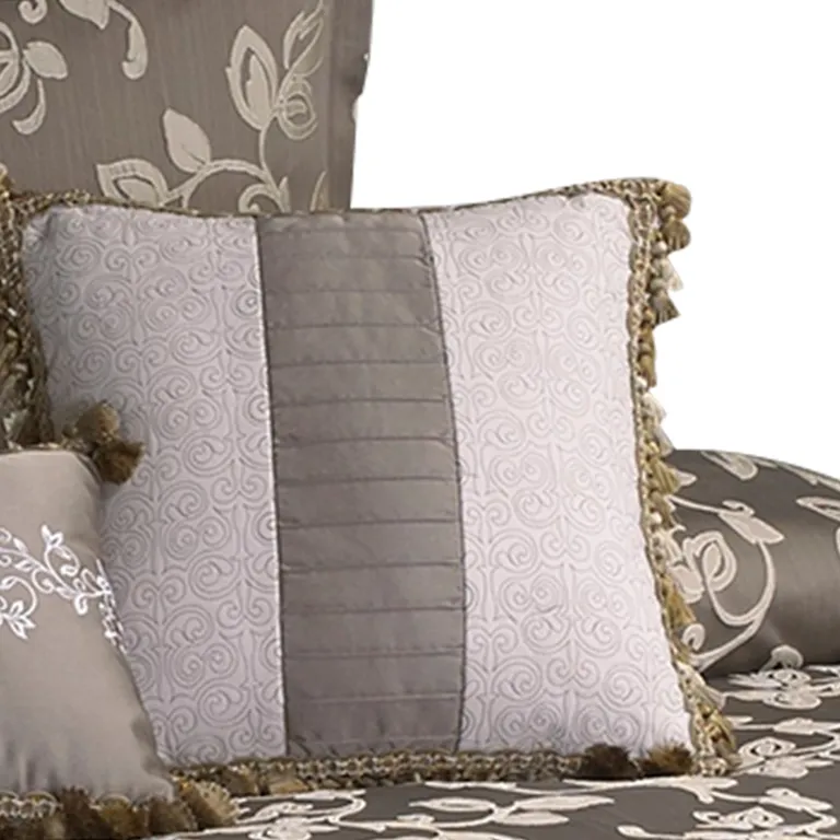 10 Piece King Polyester Comforter Set with Leaf Print, Platinum Photo 5