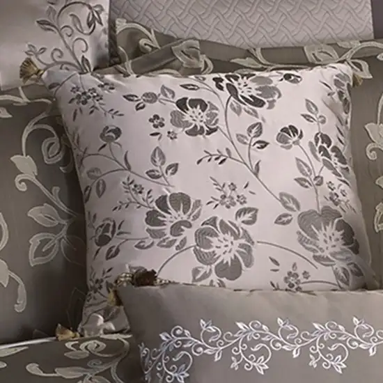 10 Piece King Polyester Comforter Set with Leaf Print, Platinum Photo 4
