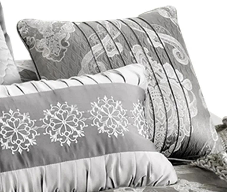 12 Piece King Polyester Comforter Set with Medallion Print, Platinum Photo 3