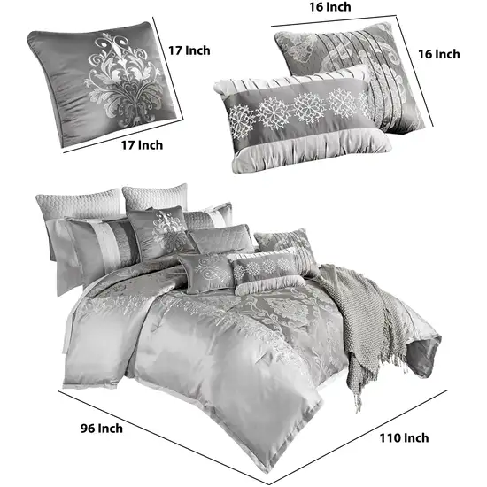 12 Piece King Polyester Comforter Set with Medallion Print, Platinum Photo 5