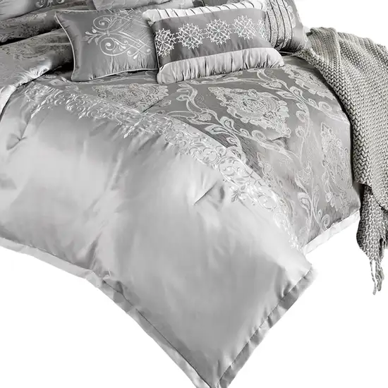 12 Piece King Polyester Comforter Set with Medallion Print, Platinum Photo 2