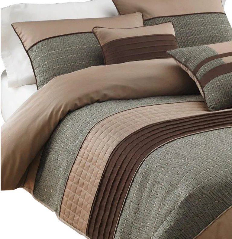 7 Piece King Polyester Comforter Set with Pleats and Texture Photo 2