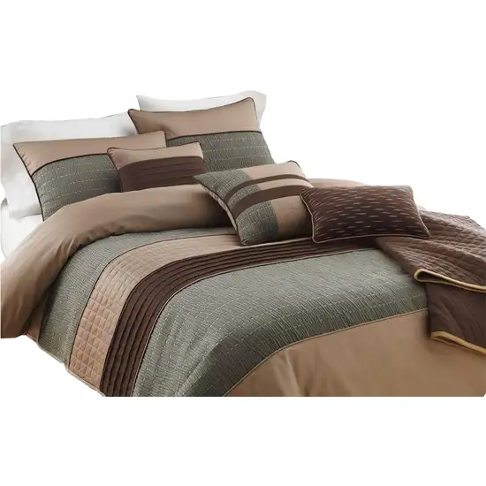 7 Piece King Polyester Comforter Set with Pleats and Texture Photo 1