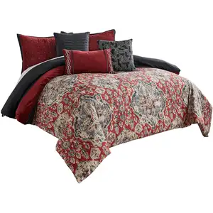 Photo of 10 Piece King Size Comforter Set with Medallion Print, Red and Blue