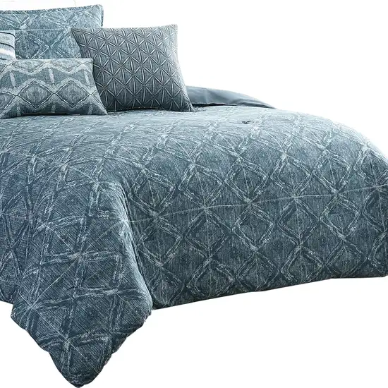 7 Piece King Size Cotton Comforter Set with Geometric Print Photo 2