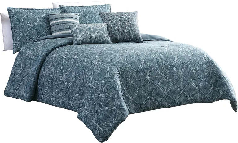 7 Piece King Size Cotton Comforter Set with Geometric Print Photo 1