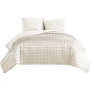 Photo of 3 Piece King Size Coverlet Set with Stitched Square Pattern