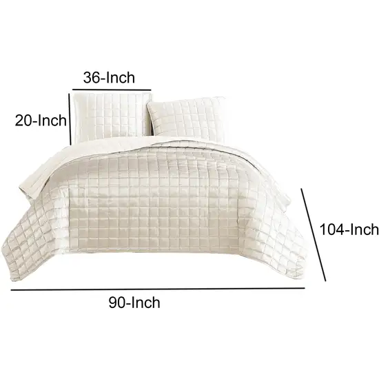 3 Piece King Size Coverlet Set with Stitched Square Pattern Photo 5