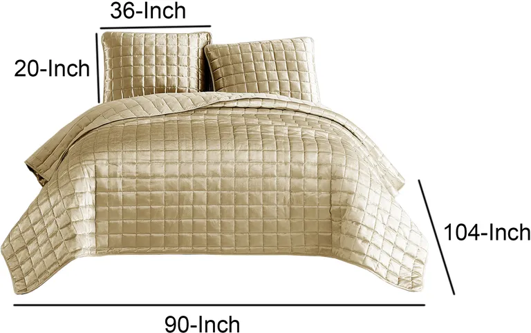 3 Piece King Size Coverlet Set with Stitched Square Pattern Photo 5