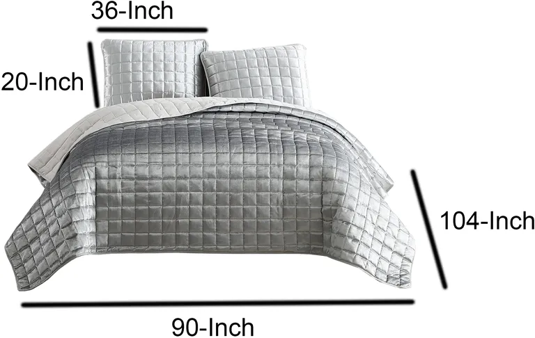 3 Piece King Size Coverlet Set with Stitched Square Pattern Photo 5