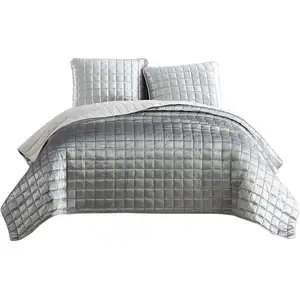 Photo of 3 Piece King Size Coverlet Set with Stitched Square Pattern