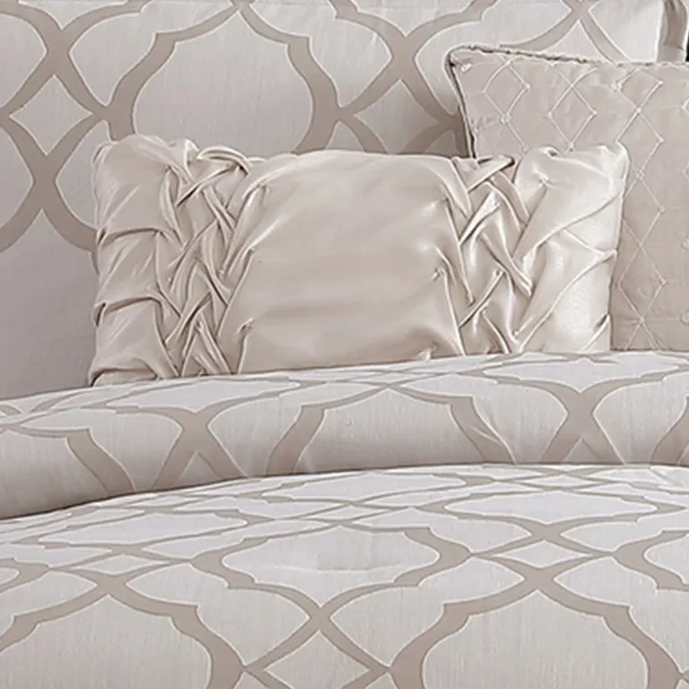 10 Piece King Size Fabric Comforter Set with Quatrefoil Prints Photo 2
