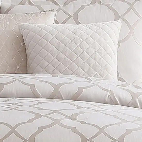 10 Piece King Size Fabric Comforter Set with Quatrefoil Prints Photo 3