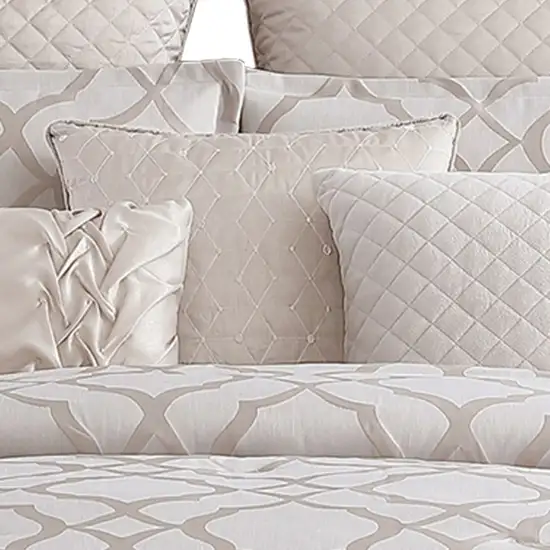 10 Piece King Size Fabric Comforter Set with Quatrefoil Prints Photo 4