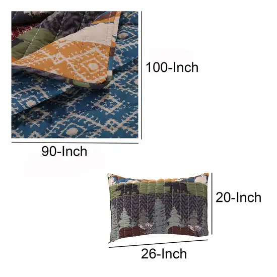 3 Piece King Size Quilt Set with Nature Inspired Print Photo 4