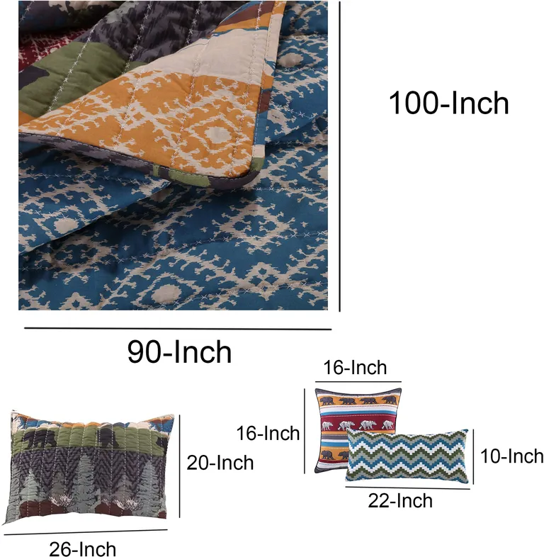 5 Piece King Size Quilt Set with Nature Inspired Print Photo 4