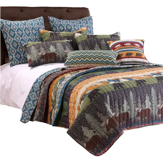 5 Piece King Size Quilt Set with Nature Inspired Print Photo 1