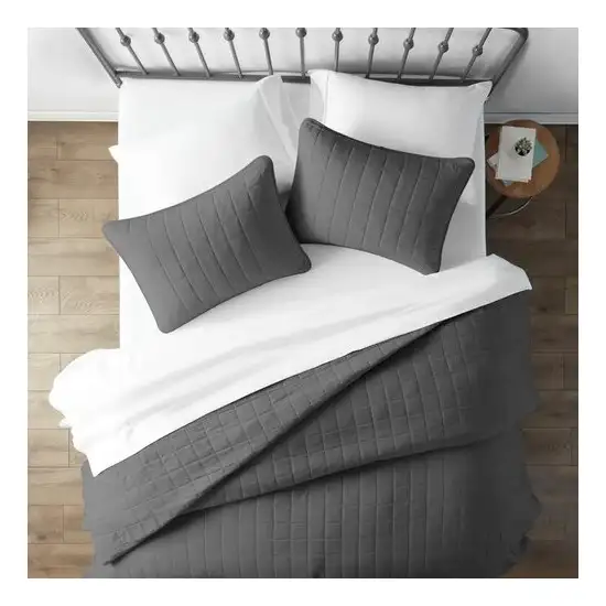 2 Piece Microfiber Farmhouse Coverlet Bedspread Set Grey, Twin/Twin XL Photo 1