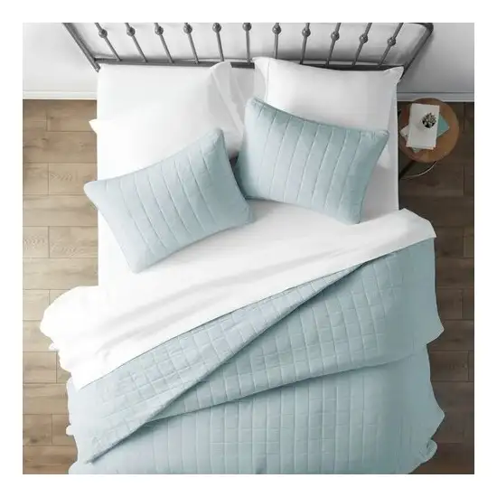 3 Piece Microfiber Farmhouse Coverlet Bedspread Set Light Blue, Full/Queen Photo 3